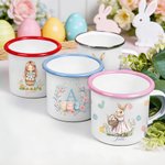 Personalisierte Healing Art Cartoon Illustration Junge Mädchen Hase 12 oz Emaille Becher mit Namen täglichen Gebrauch Ostern Party Geschenk für Kinder