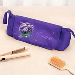 Personalized Birthstone Birth Flower Multi-Compartment Hair Styling Tool Pouch with Name Birthday Gift for Women Hairdressers