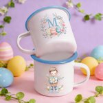Personalisierte Healing Art Cartoon Illustration Junge Mädchen Hase 12 oz Emaille Becher mit Namen täglichen Gebrauch Ostern Party Geschenk für Kinder