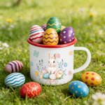 Personalisierte Healing Art Cartoon Illustration Junge Mädchen Hase 12 oz Emaille Becher mit Namen täglichen Gebrauch Ostern Party Geschenk für Kinder