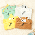 Personalized Animal Hooded Embroidered Soft Throw Blanket with with Name Daily Use Birthday Baby Shower Gift for New Moms Babies