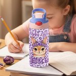 Personalisierte Osterhase Leopard Print 12 oz isolierte Wasserflasche mit Strohhalm und Spill-Proof-Deckel Ostertag Geschenk für Kinder