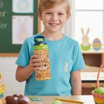 Personalisierte Osterhase Leopard Print 12 oz isolierte Wasserflasche mit Strohhalm und Spill-Proof-Deckel Ostertag Geschenk für Kinder