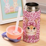 Personalisierte Osterhase Leopard Print 12 oz isolierte Wasserflasche mit Strohhalm und Spill-Proof-Deckel Ostertag Geschenk für Kinder