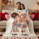 Personalizada Corazón Amor Pareja Personajes de dibujos animados Suave manta con nombres Decoración para el hogar Día de San Valentín Regalo para la pareja