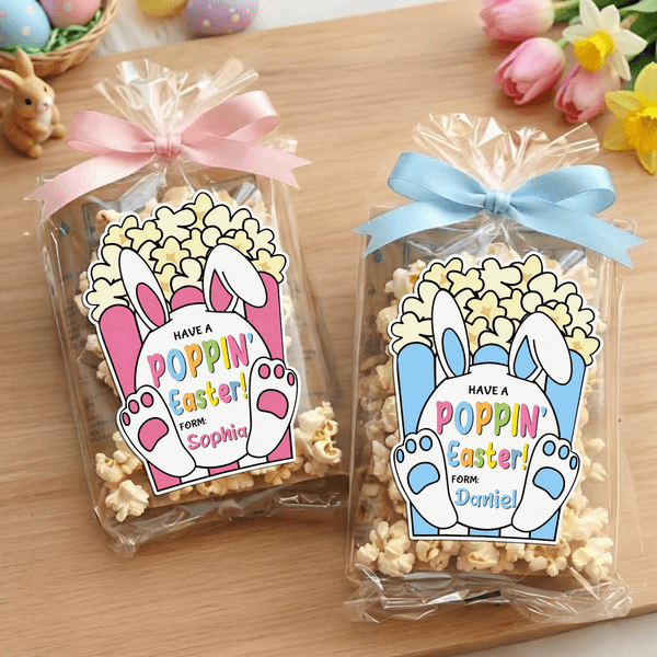 Personalisierte niedlichen Popcorn Kaninchen Ostern wasserdicht Aufkleber Etiketten mit Namen Geschenk Dekoration Ostern Tag Party Favors für Kinder