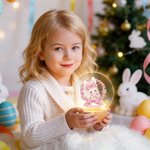 Personalized Multicolor Wreath Polka Dot Bow Bunny Easter Egg LED Night Light with Name  and Wooden Base Easter Gift for Kids