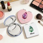 Personalized Birthstone Birth Flower Compact Heart Round Square Makeup Mirror with Name Portable Birthday Wedding Party Gift for Women