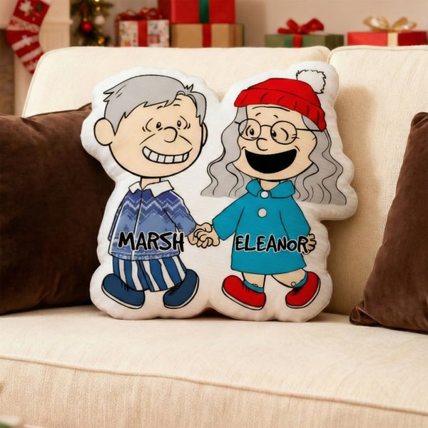 Personalized Romantic Cartoon Couple Die-Cut Soft Throw Pillow with Names Home Decor Valentine's Day Anniversary Gift for Couple