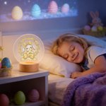 Personalized Multicolor Wreath Polka Dot Bow Bunny Easter Egg LED Night Light with Name  and Wooden Base Easter Gift for Kids