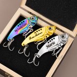 Personalized Portable Fishing Pattern Wooden Storage Box Set with Lifelike Fish Hooks and Name Fishing Accessories Birthday Gift for Fishing Lover