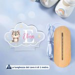 Luce notturna personalizzata in acrilico LED con animali carini stella e nuvola con nome e base in legno regalo per bambini e neonati
