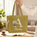 Gepersonaliseerde pareleffect geboorte bloem Corduroy grote tas met naam en initiaal dagelijks gebruik verjaardagscadeau voor haar