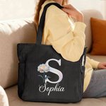 Gepersonaliseerde pareleffect geboorte bloem Corduroy grote tas met naam en initiaal dagelijks gebruik verjaardagscadeau voor haar