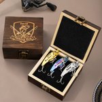 Personalized Portable Fishing Pattern Wooden Storage Box Set with Lifelike Fish Hooks and Name Fishing Accessories Birthday Gift for Fishing Lover