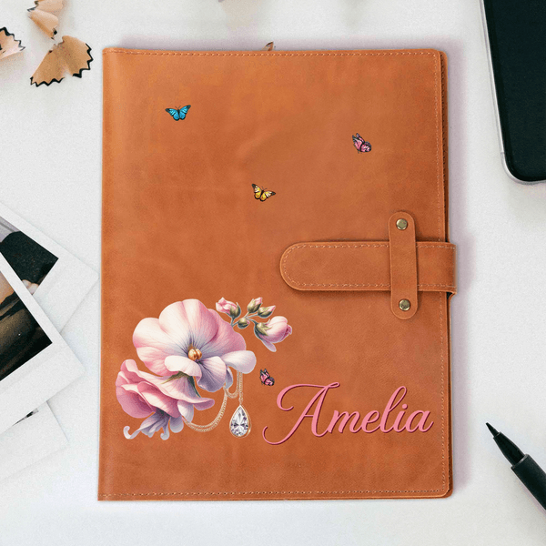 Personalized Retro Birth Flower Birthstone PU Leather A5 Sketchbook Notebook Cover for Daily Use Outdoor Sketching Gift for Artists Painters Students