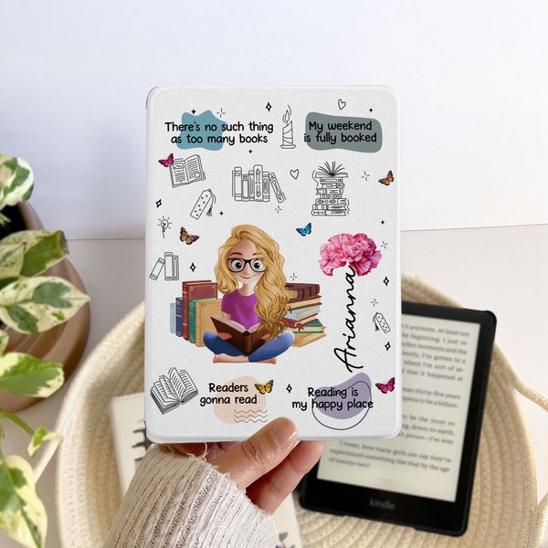 Custodia per Kindle personalizzata con nome e personaggio animato con citazione da libro - Regalo ideale per compleanni per donne e ragazze
