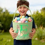 Cestino pasquale personalizzato multicolore con nome e iniziali, con coniglietto carino - Regalo per caccia alle uova di Pasqua per bambini