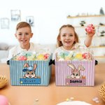 Personalised Cute Easter Bunny  Striped Design Name Large Storage Basket with Handle Easter Birthday Gift for Kids