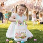 Personalised Happy First Easter Cute Bunny Ears Basket with Name Egg Hunting Party Easter Gift for Boys Girls