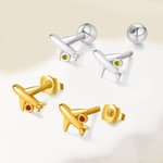 Boucles d'oreilles personnalisées avec pierre de naissance Cartilage d'avion Bijoux unisexe Cadeau d'anniversaire pour Pilote Cabin Crew Travel Enthusiast