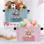 Personalised Cute Easter Bunny  Striped Design Name Large Storage Basket with Handle Easter Birthday Gift for Kids