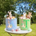 Cestino pasquale personalizzato multicolore con nome e iniziali, con coniglietto carino - Regalo per caccia alle uova di Pasqua per bambini