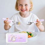 Set di posate personalizzate con nome e custodia per uso quotidiano - Regalo ideale per compleanni e occasioni speciali per bambini