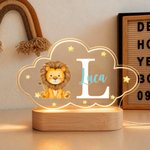 Luce notturna personalizzata in acrilico LED con animali carini stella e nuvola con nome e base in legno regalo per bambini e neonati