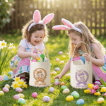 Personalized Polka Dot Bow Floral Bunny Easter Basket with Name and Bunny Ears Egg Hunting Accessory Easter Gift for Kids