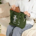 Gepersonaliseerde pareleffect geboorte bloem Corduroy grote tas met naam en initiaal dagelijks gebruik verjaardagscadeau voor haar