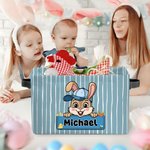 Personalised Cute Easter Bunny  Striped Design Name Large Storage Basket with Handle Easter Birthday Gift for Kids