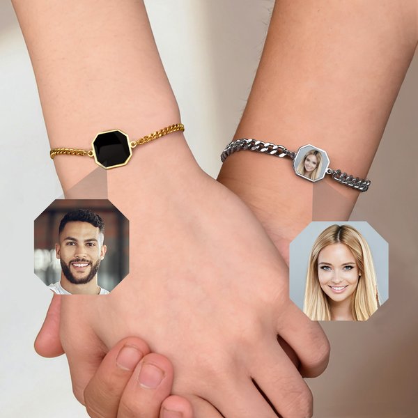 Personalized Heat-Activated Hidden Photo Bracelet with Engraved Text Dainty Jewelry Memorial Anniversary Birthday Gift for Couple Best Friend