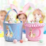 Cestino pasquale personalizzato multicolore con nome e iniziali, con coniglietto carino - Regalo per caccia alle uova di Pasqua per bambini