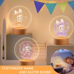 Personalized Multicolor Wreath Polka Dot Bow Bunny Easter Egg LED Night Light with Name  and Wooden Base Easter Gift for Kids