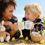 Personalisierte Multicolor Kranz Polka Dot Bow Osterei Hase 12 oz Emaille Becher mit Namen Ostern Geschenk für Kinder