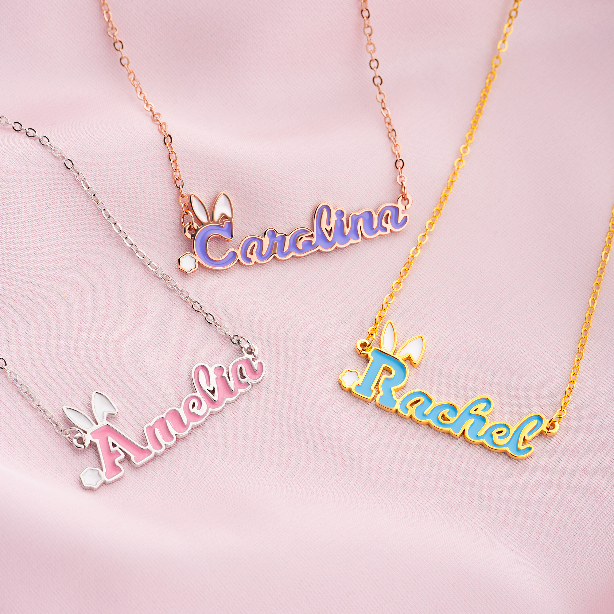Collier personnalisé oreilles de lapin Initiales du nom Multicolore Bijoux Pâques Anniversaire Cadeau pour Femmes Filles