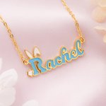 Collier personnalisé oreilles de lapin Initiales du nom Multicolore Bijoux Pâques Anniversaire Cadeau pour Femmes Filles