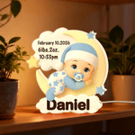 Personalized 3D Clay-Style Baby Appearance Acrylic Night Light with Name Date and Birth Information Room Decor Baby Shower Birthday Gift for Newborns