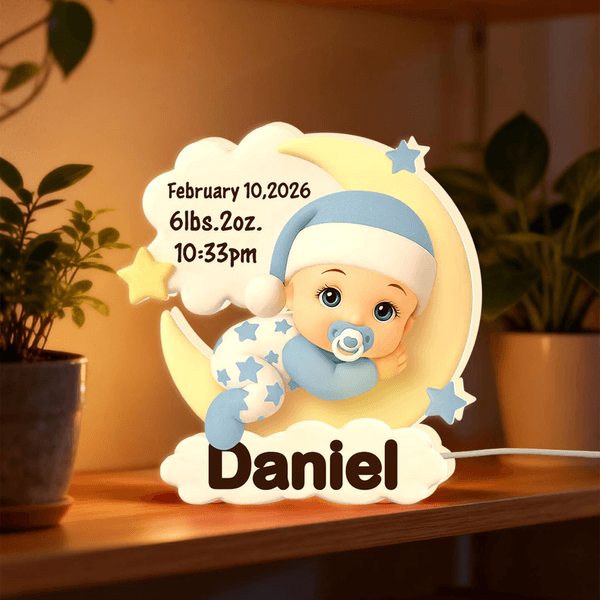 Personalized 3D Clay-Style Baby Appearance Acrylic Night Light with Name Date and Birth Information Room Decor Baby Shower Birthday Gift for Newborns