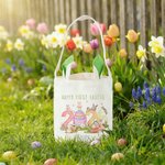 Personalised Happy First Easter Cute Bunny Ears Basket with Name Egg Hunting Party Easter Gift for Boys Girls