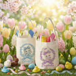 Personalized Polka Dot Bow Floral Bunny Easter Basket with Name and Bunny Ears Egg Hunting Accessory Easter Gift for Kids