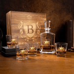 Personalized Golden Crown Shield Initial Hexagonal Decanter with Name Birthday Anniversary Gift for Men Whiskey Lovers
