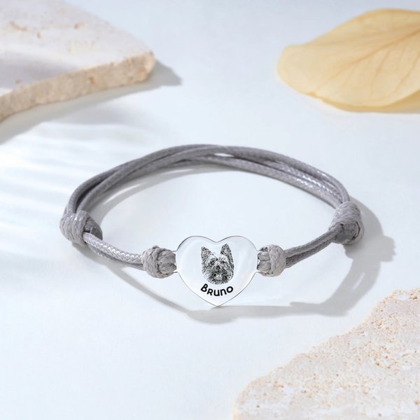 Pulsera ajustable personalizada con retrato de mascota en forma de corazón y nombre joyería de recuerdo regalo de cumpleaños para amantes de mascotas