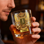 Personalized Golden Lion Eagle White Horse 10 oz Rock Whiskey Glass with Name and Initial Birthday Father's Day Gift for Man Whiskey Enthusiast