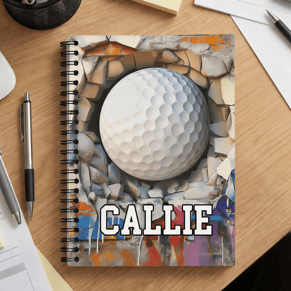 Personalized Sports Ball A5 Spiral Notebook with Name and 120 Lined Pages Daily Use Game Day Birthday Gift for Sports Lover