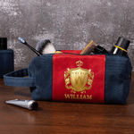 Personalized Golden Shield Portable PU Leather Toiletry Bag with Initial and Name Travel Accessories Birthday Gift for Men