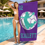 Personalized Handball Player Silhouette Quick Dry Oversized Beach Towel with Name and Number Summer Vacation Swimming Pool Gift for Players