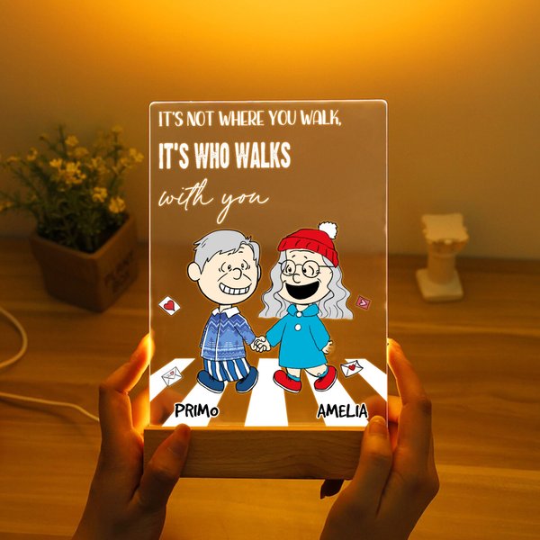 Veilleuse LED en acrylique 4 couleurs avec nom et socle en bois Cadeau d'anniversaire de Saint Valentin pour couple