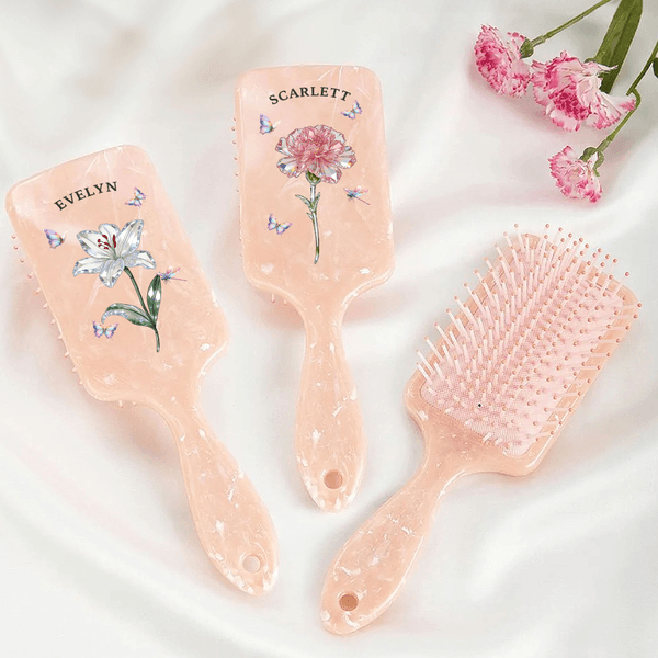 Personalized Crystal Birth Flower Butterfly Paddle Air Cushion Comb with Name Makeup Tool Birthday Gift for Women Girls